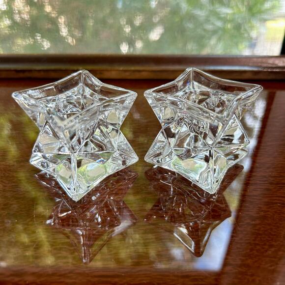 Vintage Michael C. Fina Crystal Star Candle Holders Geometric Design - Picture 5 of 12